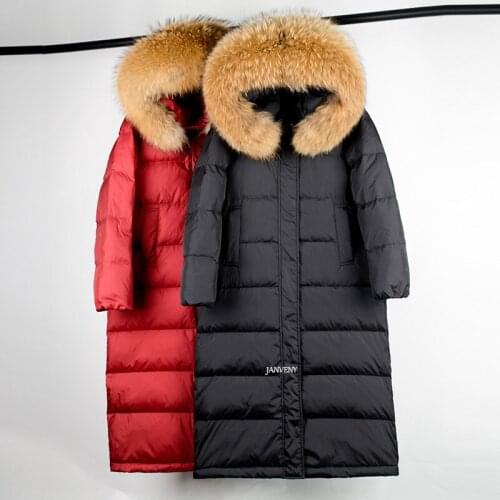 2021 New Winter Large Raccoon Fox Fur Collar Slim Down Jacket Women Thickened Over The Knee Windproof Puffer Hooded Overcoat