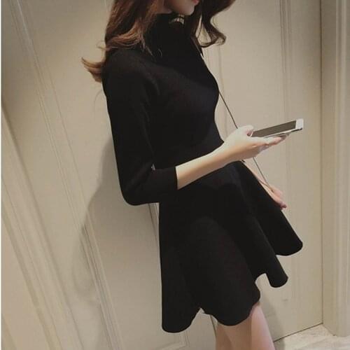 Women Long Sleeve Sweater Dress Womens Irregular Hem Casual Autumn Winter Dress Women O-neck A Line Short Mini Knitted Dresses