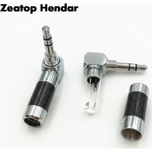 1Pcs Right Angle Rhodium Plated L 3.5mm 3 Pole Stereo Male Stereo Mini Jack Plug Solder Carbon Fiber Body Connector