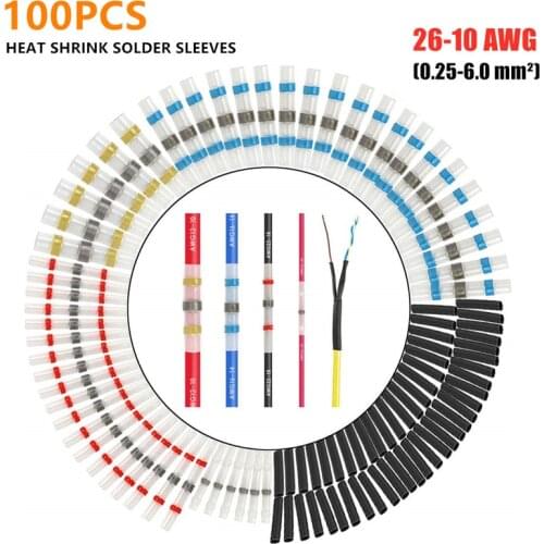 100pcs Set Heat Shrink Wire Connectors Solder Sleeves Waterproof Fast Butt Terminals Terminator Electrical Electrician SST