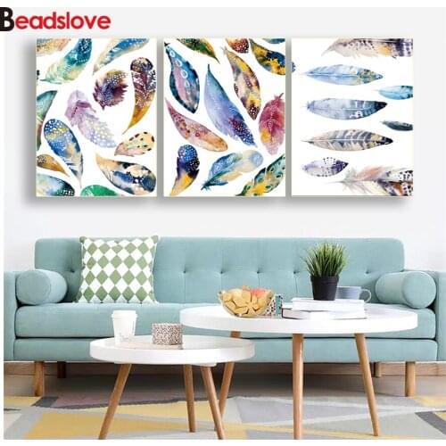 3pcs/set,diamond embroidery Water-color Feather full drill square diamond painting round 5d mosaic art cross-stitch