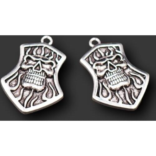 5pcs Silver Plated Skeleton Shields Pendant DIY Charm Punk Necklace Bracelet Jewelry Crafts Making For Man 35*25mm M518
