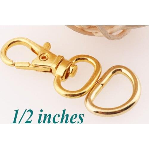 50 sets Lobster Swivel Clasps&D Ring,1/2" Gold Hook Clasps Claws D-ring,Purse Strap Handbag Snap Purse Hook-13mm