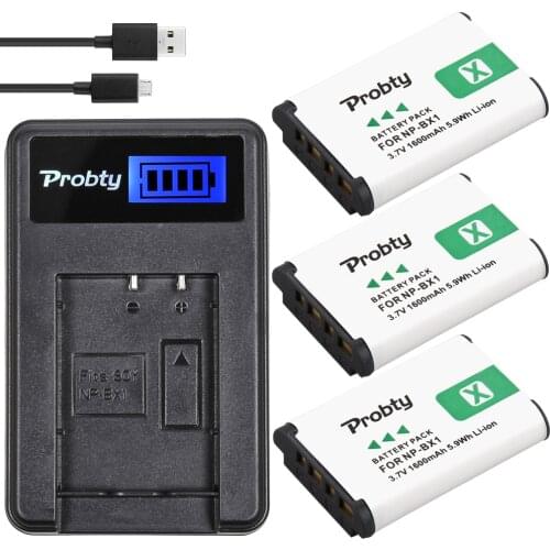 3Pcs PROBTY NP-BX1 NP BX1 NPBX1 Battery + LCD USB Charger for Sony Cyber-shot DSC-HX80 RX100 H400 HX300 HX50V WX350 WX300 AS50