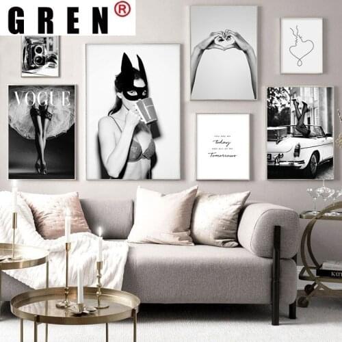 GREN Black Stockings Heels Sexy Batgirl Heart Love Canvas Painting Wall Art Print Poster Picture Modern Living Home Decor