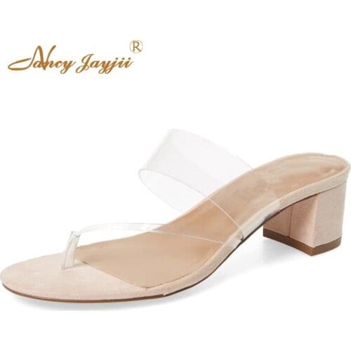 PVC Black Snake Pattern Med Chunky Heels Sandals Woman Summer Slippers For Ladies Clear Shoes Large Size 14 15 Fashion Holidays