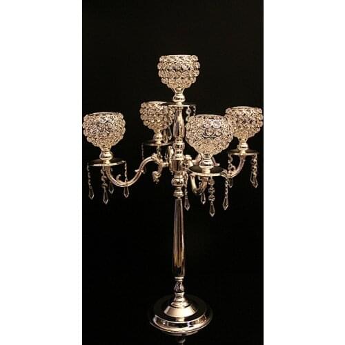 Home Dinner Decoration 76CM 5 Arms Crystal Candle Holder Wedding Candelabra Centerpiece Center Table Candlestick Lantern Stand