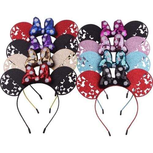Disney 1pcs Cartoon Mickey Bowknot Wave Point Sequined Headband Hollow Creative Headband Baby Headband Girl Hair Accessories