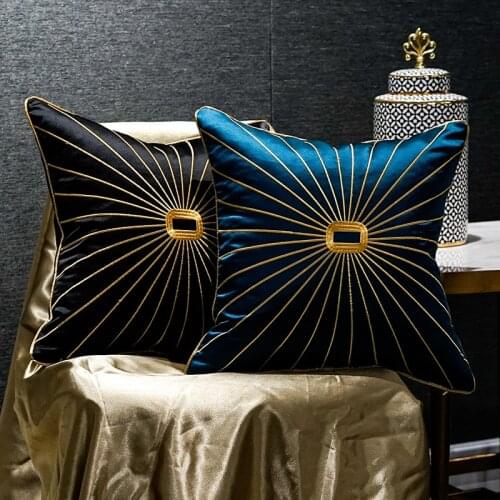 DUNXDECO Cushion Cover Decorative Pillow Case Modern Luxury Artistic Gold Embroidery Simple Geometric Sofa Chair Bedding Coussin