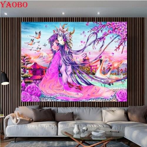 Handcraft diamond painting Japanese girl diamond Embroidery Flower Lake-scenery 5D DIY full square round mosaic Decorative home
