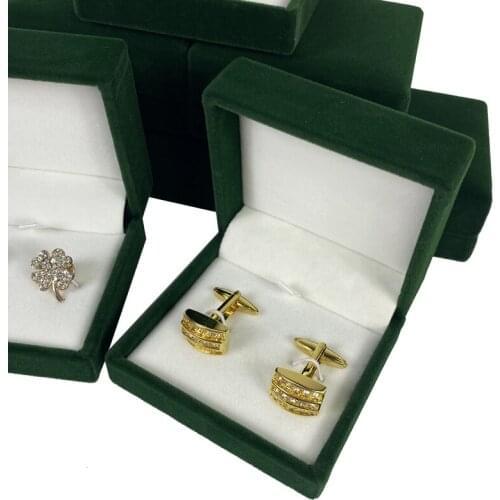 7*7.5*3.5cm High Quality Green velvet Cufflink Box Jewelry Storage case Mens Pair of Cufflink Packaging Gift wedding party Box
