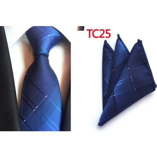 Tie 8cm Fashion Blue Plaids Necktie Handkerchief Set 2400 Stitches High Quality Ties with Pocket Square