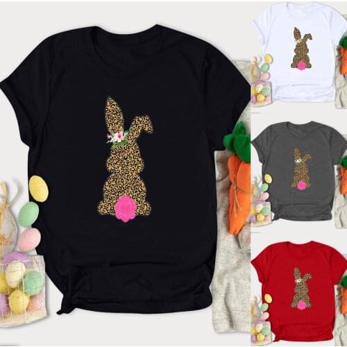 Cotton printed rabbit pattern T-shirt, short sleeve Easter womens top, new relaxed womens clothing in 2021 summer футболка жен