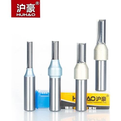 HUHAO 1pc 1/4" 1/2" Shank TCT Straight Router Bits Woodworking Carving 2 Flute Wood Engraving Milling Cutter Carbide CNC Bits