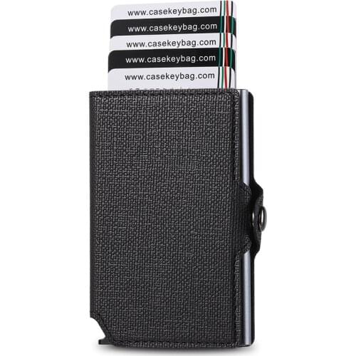 2021 Aluminum Metal Credit Business Mini Leather Wallet ID Credit Card Holder Name Cards Case Pocket Organizer