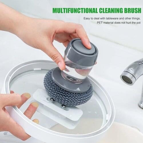 Kitchen Soap Dispensing Palm Brush Easy Use Scrubber Wash Clean Tool Holder Soap Dispenser Brush Kitchen Cleaning Tool