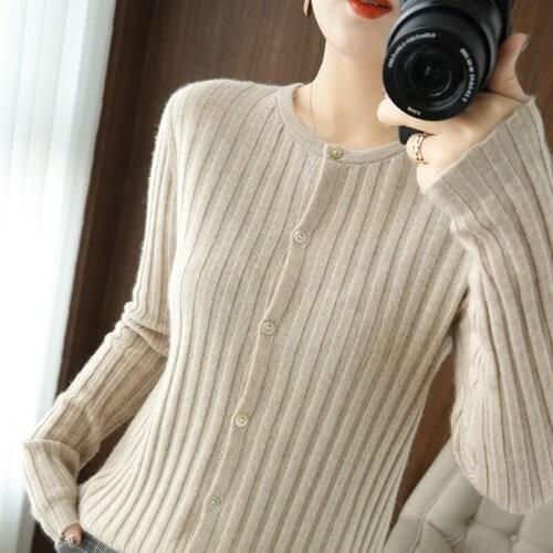 Lafarvie Slim Wool Blend Women Sweater Cardigan O Neck Long Sleeve Ropa Plus Size Tops Spring 2021 Fashion Casual Knit Jumper