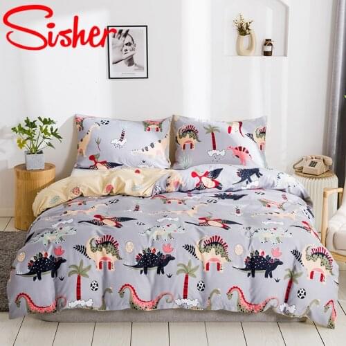 Cartoon Cute Duvet Cover Set With Pillowcase Dinosaur Printed King Size Bedding Sets Single Double Queen Bedclothes (No Sheet)