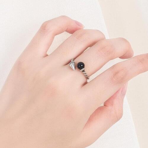 Fashion Black Onyx Resizable 925 Sterling Silver Rings For Women Punk Boho Dainty Jewelry Wholesale