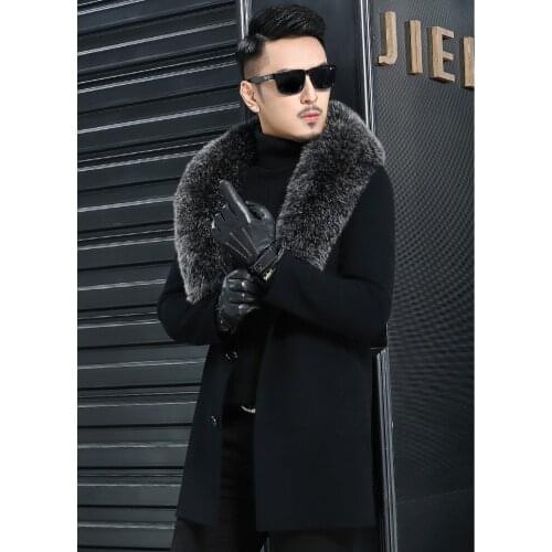 Mens Winter Fox Fur Collar Real Wool Coat Men Double-side Woolen Coats Streetwear Windbreaker Jacket JLK18AD18009 MY1922