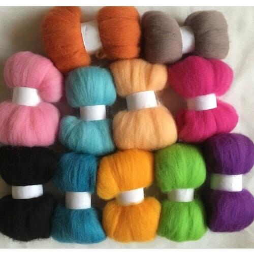 WFPFBEC DIY 70s 100% wool fiber mixture 11colors 10g/bag wool for needle felting handle tools set wool roving 110g