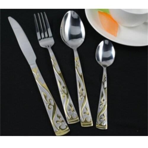 High-Grade 4 Pcs Gold Stainless Steel Tableware Cutlery Set Knives Spoon Forks Dinnerware Flatware Set Silverware Kitchen Kit
