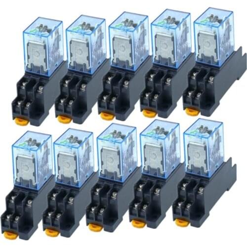 Original Premium 10Pcs 12V 24V DC 220V AC Coil Power Relay LY2NJ DPDT 8 Pin HH62P JQX-13F With Socket Base OK