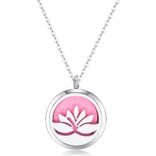 10pcs Elegant mesinya plain Lotus (30mm) Aromatherapy / Essential Oils surgical Stainless Steel Perfume Diffuser Necklace