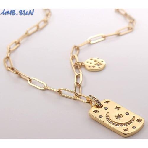 MHS.SUN Retro Starry Sky Zircon Moon Star Pendant Necklace Fashion Women Girls Chain Necklace Vintage AAA CZ Jewelry Choker
