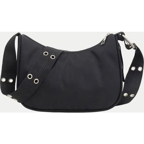 Casual Baguette Shoulder Bags For Women Black Waterproof Nylon Crossbody Bag Cool Girls Underarm Handbag Purse