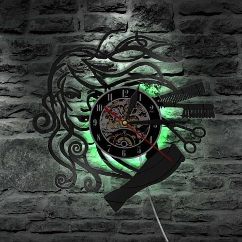 Hairstyle Beauty Salon Wall Art Clock Hair Stylist Salon Barber Shop Retro Black Vinyl Record Clock Hairdresser Gifts For Woman