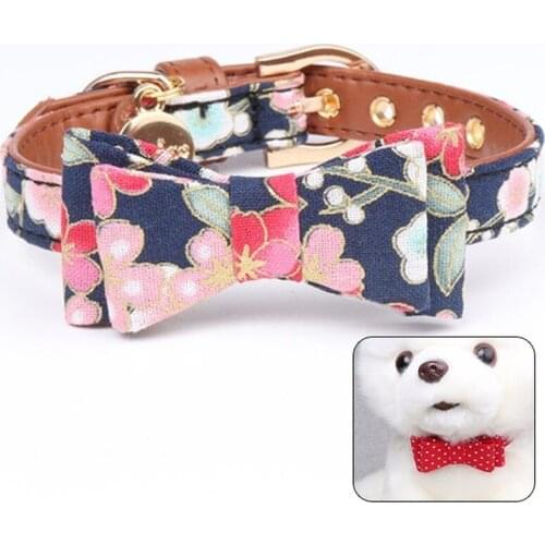 Adjustable Pet Dog Collar Floral Printed Cute Bow Dog Collar Necklace For Small Dog Pet Clothing Accessories Supplies