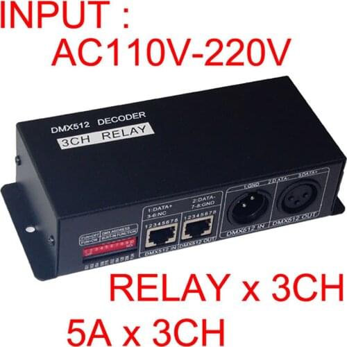 DMX-RELAY-3 channel relays 5A*3CH INPUT AC110V-220V dmx512 3P Relay Switch Decoder for led lamp led strips