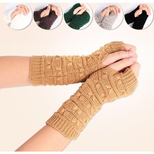 Rimiut Knitted Long Fingerless Mittens Glove Arm Warmer Stretchy Mitten Women Crochet Half Finger Long Gloves Hot Selling