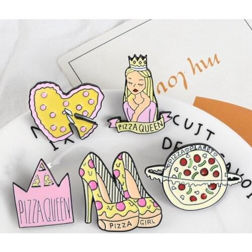 Pink Pizza Queen High Heels Heart Brooch Pin Badge Brooches Shirt Denim Decorated Women Girl Cute Jewelry Gifts Enamel Pins
