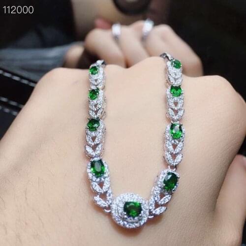S925 silver natural green diopside gem bracelet natural gemstone bracelet Elegant Lovely Leaf Feather women party gift jewelry