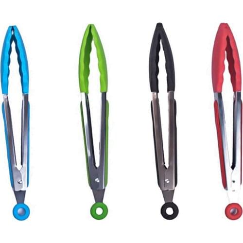 Silicone Food Tong Stainless Steel Kitchen Tongs Silicone Non-slip Cooking Clip Clamp BBQ Salad Tools Grill Kitchen Accessories