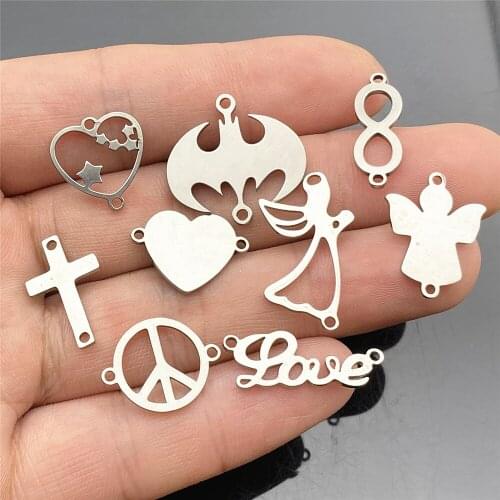 Mixed love Charms Stainless Stell diy Findings love Gift Bracelet Connector Peach heart Cross Angel Handmade Diy Jewelry Make