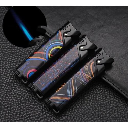 Honest Ultrathin jet Turbo torch blue flame Butane inflatable cigarette lighter Fashion metal windproof men women gift （no gas