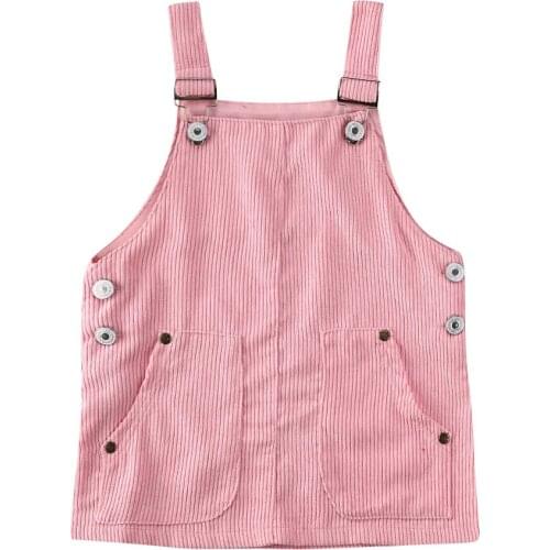 Toddler Kids Baby Girls Corduroy Strap Dresses Sleeveless Solid Suspender Dress Clothes Overall 0-5Y