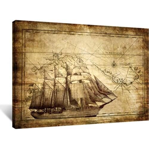 Vintage Map Canvan Prints - Adventure Ocean Sailing Map Poster Art Print Canvas Framed for Living Room DecorDrop Shipping