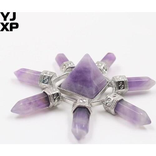 YJXP Natural Amethysts Energy Transmitter Generator 7 Chakra Hexagon Column Square Pyramid Reiki Healing Yoga Balancing Jewelry