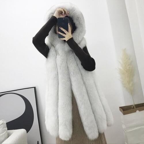 Autumn Winter New Fashion Women Clothes Real Hooded Vest Slim Warm Fox Fur Vests Coats Manteau Femme Hiver ZL576