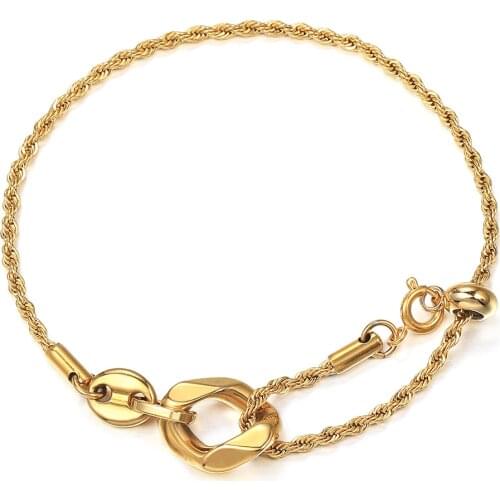 Gold Color Rope Link Chain Bracelets For Women Girls Cuban Marina Charm Stainless Steel Bracelet Adjustable Wrist Gifts DDB331