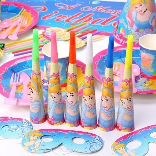 Cinderella Princess Theme Disney Baby Shower Kids Favor Birthday Party Decor 6pcs Disposable Paper Cup Plate Tableware Items