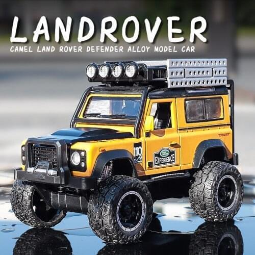 1:32 Land Rover Defender Big Tyre Alloy Car Model Diecast Metal Modified Off-Road Vehicle Model Sound Light Collection Kids Gift