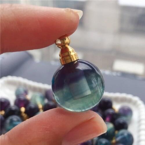 1pc Natural Gems Stone Quartz Green Fluorite Perfume Bottle Pendant Purple Crystal Essential Oil Diffuser Necklace Healing Women
