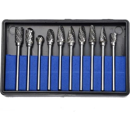10Pcs/Box Rotary Burrs Metalworking Rotary Files Rotary Burr Bit Set 3Mm Shank 6Mm Cutting Head Diameter Promotion