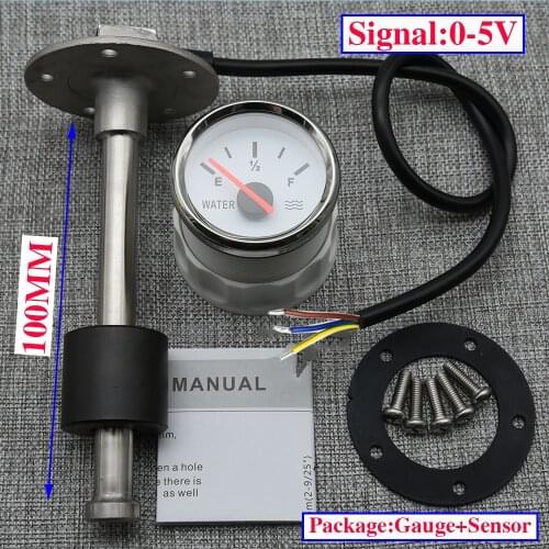 100MM 150MM 200MM 250MM Water Level Senor 0-5V with 52MM Water Level Gauge 52MM Marine Water Tank Level Indicator Meter RED LED