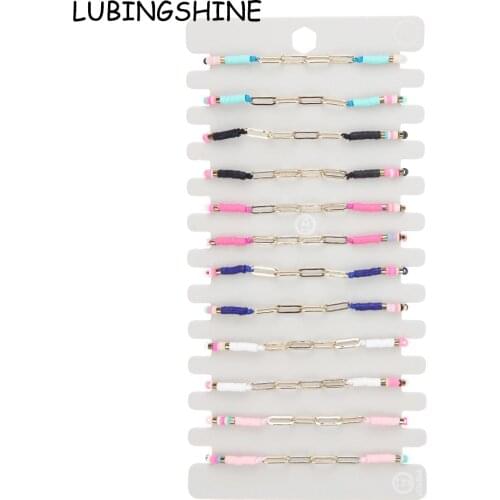 12pcs/set Hollow Chain Fashion Jewelry Bracelet Copper Soft Clay Beaded Bracelets for Women Woven Rope Bracelet Gift